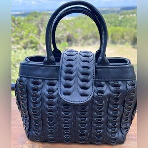 EUC Cute Little Black Bag in Woven Faux Leather